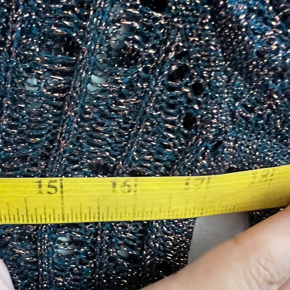 Anthropologie Pilcro Green Metallic Crochet Sweater Boho‎ Holiday Artsy Small - Picture 6 of 6